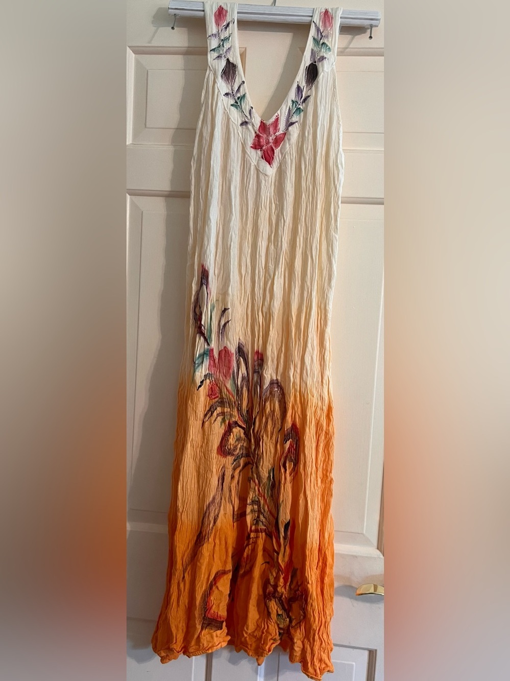 Exist Indian indie boho Sleeveless Cream ombre Orange Floral pleats plisse dress